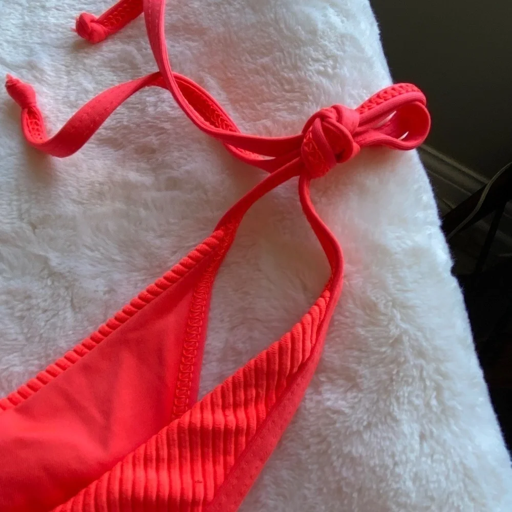 New! Frankie's Bikinis connor tie plisse ribbed thong bikini bottom 14959